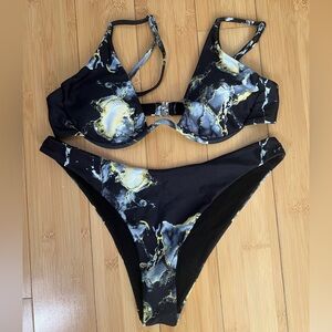 Marble Design Black and Yellow Women's Bikini